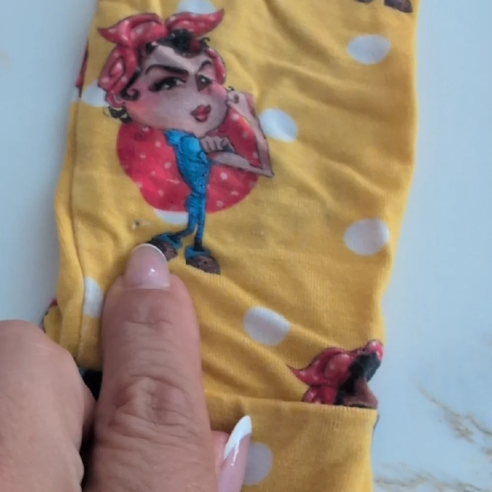 Posh Peanut Yellow Character Print Long Sleeve Pajama Set with White Polka Dots